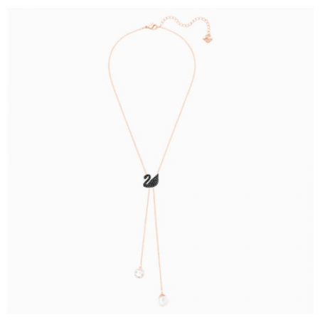 Dây Chuyền Swarovski Iconic Swan Y Necklace, Black, Rose-Gold Tone Plated