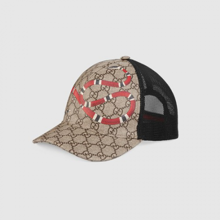 Mũ Gucci Kingsnake Print GG Supreme Baseball Beige Size S