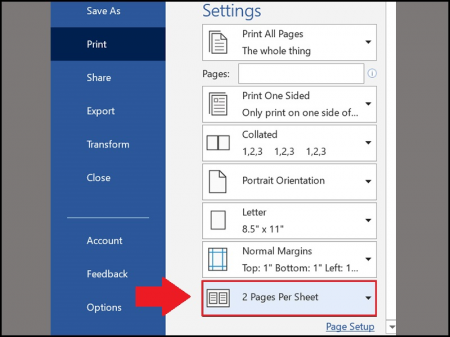 Chọn 2 Pages Per Sheet