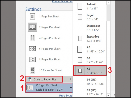 Chọn size trang giấy in là khổ A5