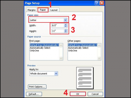 Chọn khổ A6 trên Word 2003