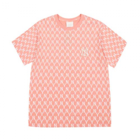 Áo Phông MLB Monogram Allover Overfit Short Sleeve T-Shirt New York Yankees Pink Màu Hồng Cam Size S